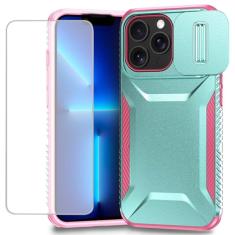 Ueokeird Capa para iPhone 13 Pro de 6,1 polegadas, capa para Apple 13 Pro com protetor de tela de vidro temperado e capa deslizante para câmera, antiderrapante, resistente, à prova de choque, para