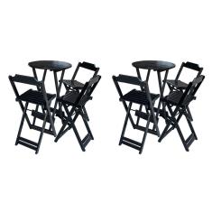 Kit 2 Conjuntos de Mesa Bistrô Dobravel em Madeira Maciça com 3 Banquetas Altas - Preto