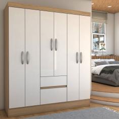 Guarda-Roupa Casal Sena Slim 6 Portas 2 Gavetas Amêndola Touch/Off White - Panorama Móveis