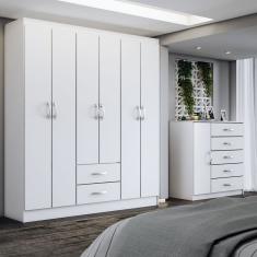 Guarda-Roupa Casal Emily 6 Portas 2 Gavetas com Cômoda 1 Porta 5 Gavetas Branco - Panorama Móveis