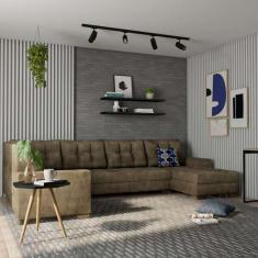 Sofá De Canto 6 Lugares Com Chaise Direito Lyon Suede Amassad