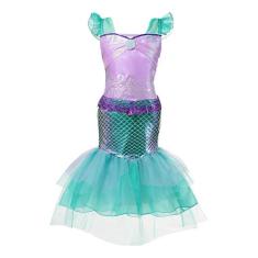 Vestido Fantasia Infantil Cosplay Temático Princesa Sereia Ariel Lilás