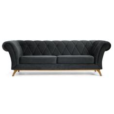 Sofá 180cm 3 Lugares Base Madeira Império B-317 Veludo Cinza - Domi, C