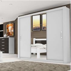 Guarda Roupa Casal com Espelho 3 Portas de Correr Lara Espresso Móveis Branco