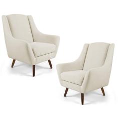 Kit 2 Poltronas Decorativas Pés Palito Madeira Juliet Veludo C-309 Bege - Domi