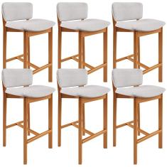 Kit 06 Banquetas Alta Para Cozinha Sala de Jantar Bar Dara L02 Linho Cinza - Lyam Decor