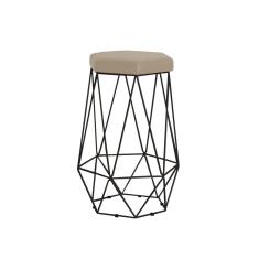 Banqueta Decorativa Rubel Base Preta Veludo Bege - Gran Belo