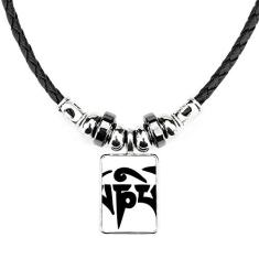 DIYthinker Colar com padrão de personagem sânscrito preto Culture Jewelry Torque pingente de corda de couro