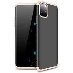 Capa Capinha Anti Impacto 360 Para Apple Iphone 11 Pro Max com Tela de 6.5" Polegadas Case Acrílica Fosca Acabamento Slim Macio - Danet (Preto com Dourado)