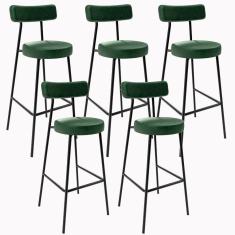Kit 05 Banquetas Altas Estrutura Em Aço Milão Verde Musgo