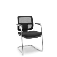 Cadeira Escritório Aproximação Interlocutor Fixa Brizza Plaxmetal Estrutura S Preta Assento Couro Eco Encosto Tela Preto