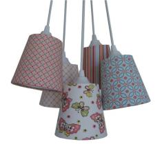 Lustre Pendente Luminária Cacho Estampado Tecidos Borboletas Rose e Az