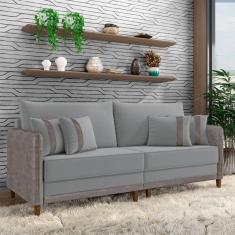 Sofá Living Montecarlo 2 Lugares Bipartido 212cm Pés Em Madeira Veludo-pu Cinza G33 Gran Belo