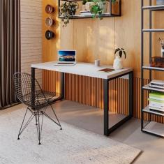 Mesa de Escritório Retangular Miguel Branca e Preta 150 cm - Mobly