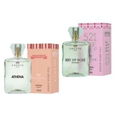 Kit 2 Perfume Feminino Amakha Paris 521 Rose Athena 100Ml
