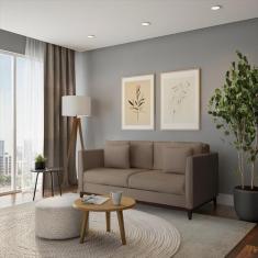 Sofá 3 Lugares Belize Base de Madeira Linho Cotton Bege - Mobly