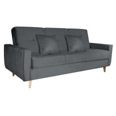 Sofá-Cama 3 Lugares com Baú Pamela Veludo Chumbo - Modern