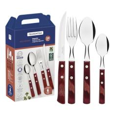 Faqueiro 24 Peças Polywood Sortidos com Laminas de Aço Inox e Cabos de Madeira, Tramontina, Polywood 21199705, Vermelho
