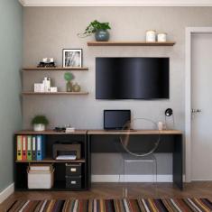 Escrivaninha Mesa Escritório 190cm com Nichos e 3 Prateleiras - Bramov