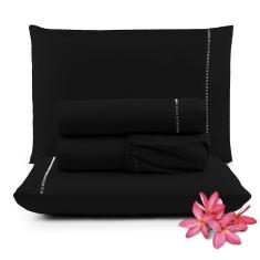 Jogo Cama Lençol Unique King 400 Fios Ponto Palito 4 Peças - Preto