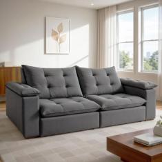Sofá Retrátil e Reclinável 4 Lugares Veludo Cinza Espanha 290cm - Celf