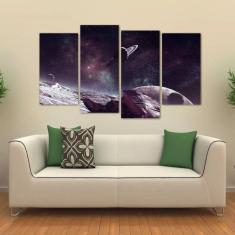 Quadro Paisagem Espaço Universo Escritório Em Tecido 4 Peças