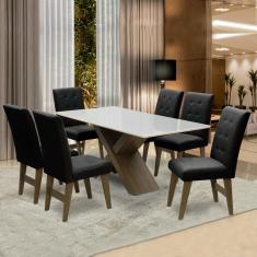 Conjunto De Mesa Para Sala de Jantar Off White Dubai 1,80m mdf com 6 Cadeiras Castanho / Preto