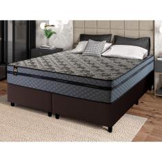Conjunto Cama Box c/ Molas Ensacadas Montreal Cinza Queen 158x198x64