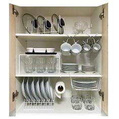 Kit Organizador Armário Cozinha Xícara Prato Cesto Aço 7 Un Branco