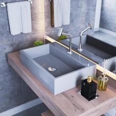 Kit Cuba Rt55 Com Torneira Pratika 1060 Metal e Válvula Click 1 Polegada e Meia e Sifão Cromado e Flexível Compace Cinza