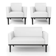 Sofá Namoradeira com 2 Poltronas Base de Madeira Fixa Preto Marisa Corino D03 - D`Rossi