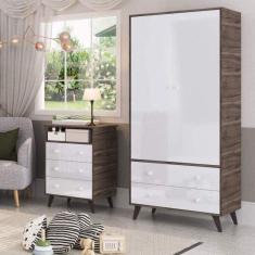 Guarda roupa de Bebê 2 Portas Retrô Carvalho/Branco