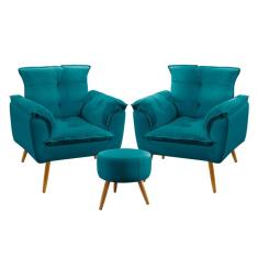 Kit 2 Poltronas Beta e Puff Solar Sued Aradecor