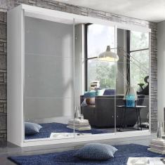 Guarda-Roupa Casal 3 Portas de Correr 4 Gavetas e 9 Espelhos Elle Espresso Móveis Branco