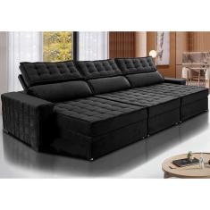 Sofá Retrátil E Reclinável 3,55M Cama Inbox Big Star Com Softgel D40 Velupluma Preto