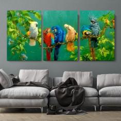 Quadro Decorativo 3 Telas Pássaros Silvestres 120X60Cm