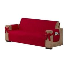 Capa De Sofá 3 Avulso Lugares Vermelho Laço E Porta Objetos - Beatriz 