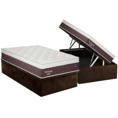 Conjunto Box Baú Solteiro: Colchão Molas Plumatex Superlastic DuroSpring + Base crc Suede Brown(88x188)