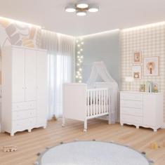 Quarto Bebê Completo Berço Americano Cloe 2 em 1 Guarda Roupas 3 Porta