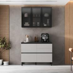 Cozinha Compacta Itatiaia Lumina 120cm em Madeira Mdf Grafite/fendi