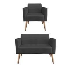 01 Namoradeira E 01 Poltrona Marisa Suede Preto