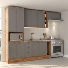 Cozinha Completa Milla Flex Armário 290cm com Armário e Balcão Nogal c