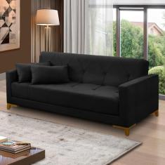 Sofá Cama 3 lugares 2,00m Aurora Suede Preto Adonai Estofados
