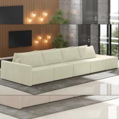 Sofá Ilha Modulado Milos 432cm Puff Lateral Veludo Bege G33 - Gran Belo