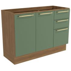 Balcão De Cozinha 120 Cm 2 Portas 3 Gavetas Nogueira/verde Oliva - Kappesberg