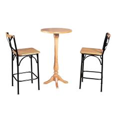 Conjunto Bistrô Industrial Mesa Madeira com 2 Banquetas Alta Paris - Natural
