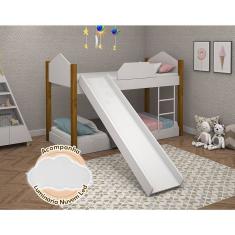 Beliche Infantil com Escorregador Juvenil Luiza Branco e Amêndoa Acompanha Luminária Led