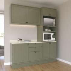 Cozinha Compacta 3 Peças 6 Portas 3 Gavetas Sevilha Verde Hill /Cinza Argila