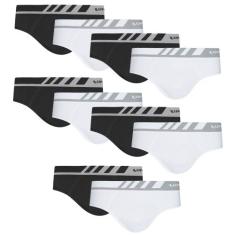 Kit Com 10 Cueca Slip Lupo Microfibra Sem Costura 691, Preta e branca,
