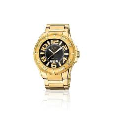 Relógio Pulso Everlast Masculino Calendário Aço E627, Dourado+Preto